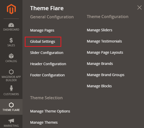 Theme Flare ->Global Settings