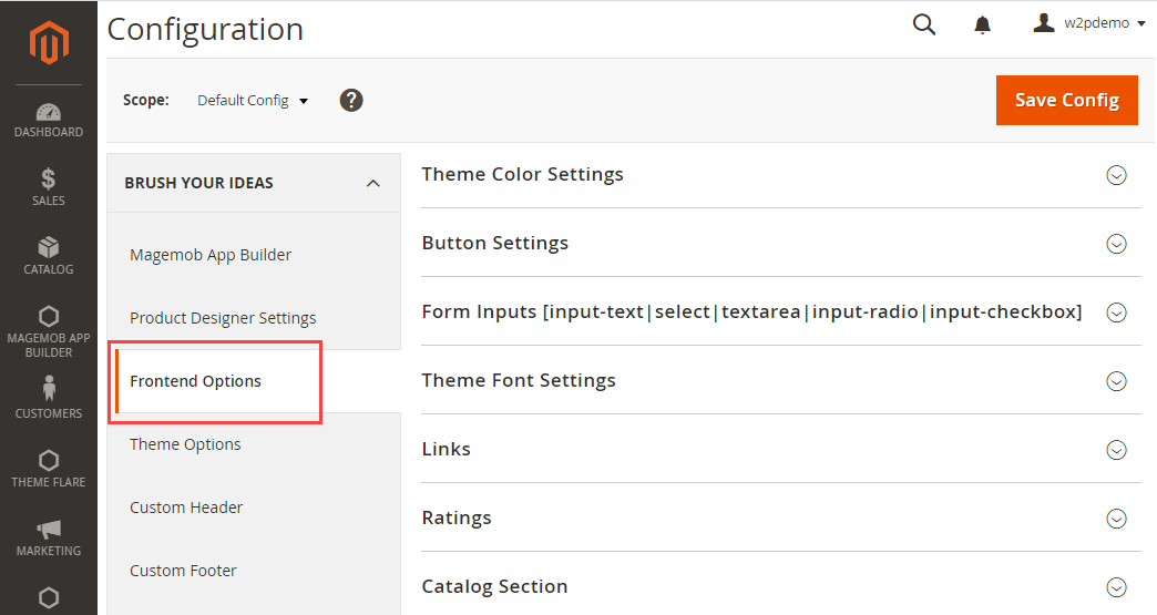 Global Settings->Frontend Options