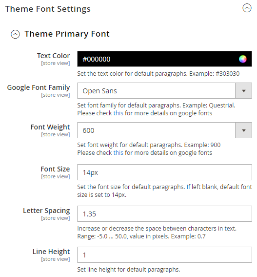 Theme Font Settings & H1 to H6