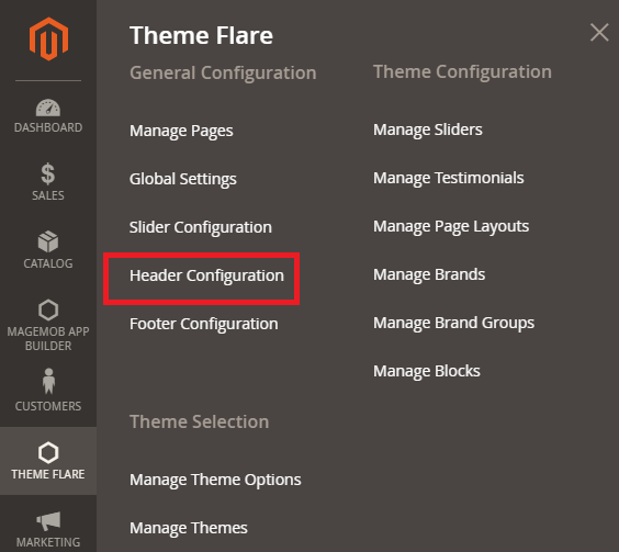 Theme Flare->Header Configuration