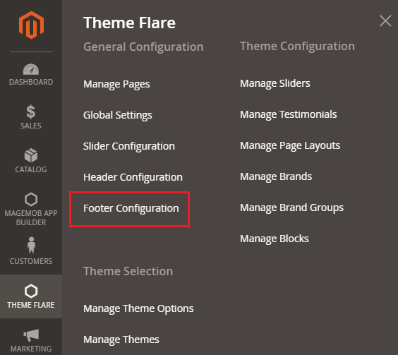 Theme Flare->Footer Configuration