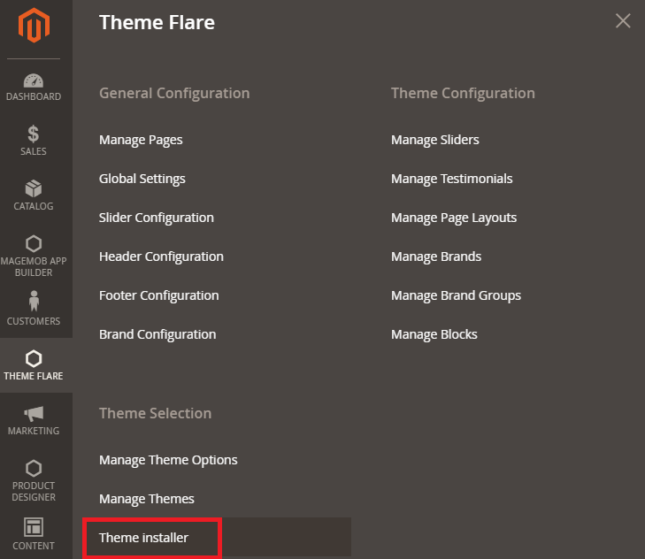 Theme FLARE -> Theme Installer