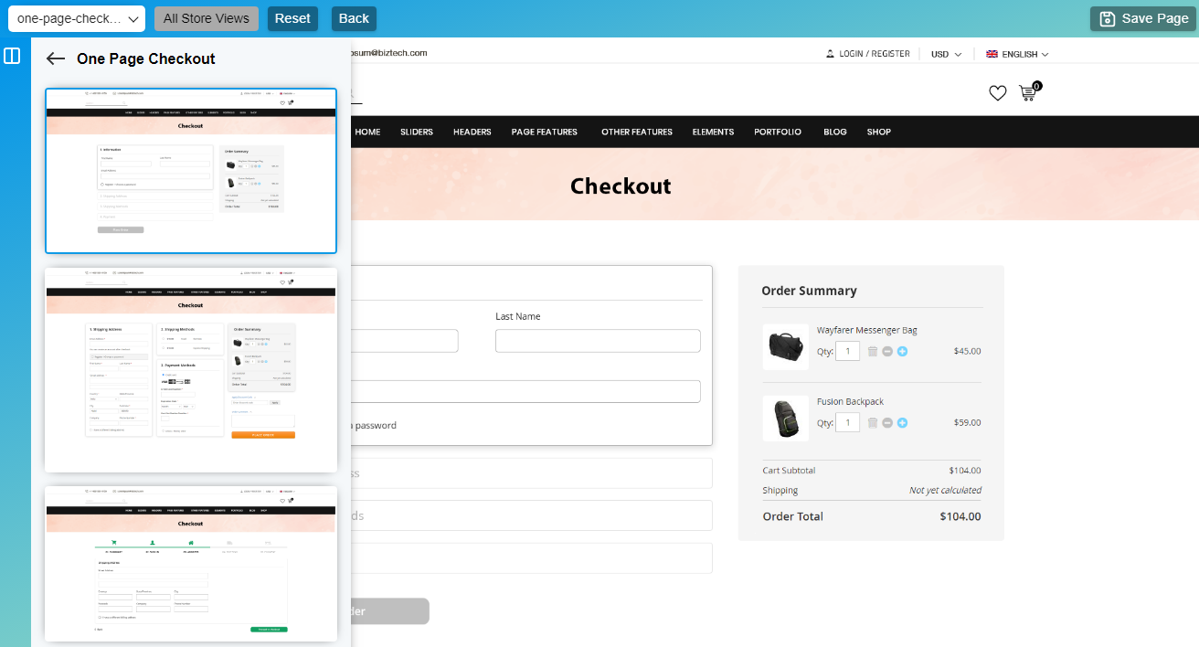 One Page Checkout layouts