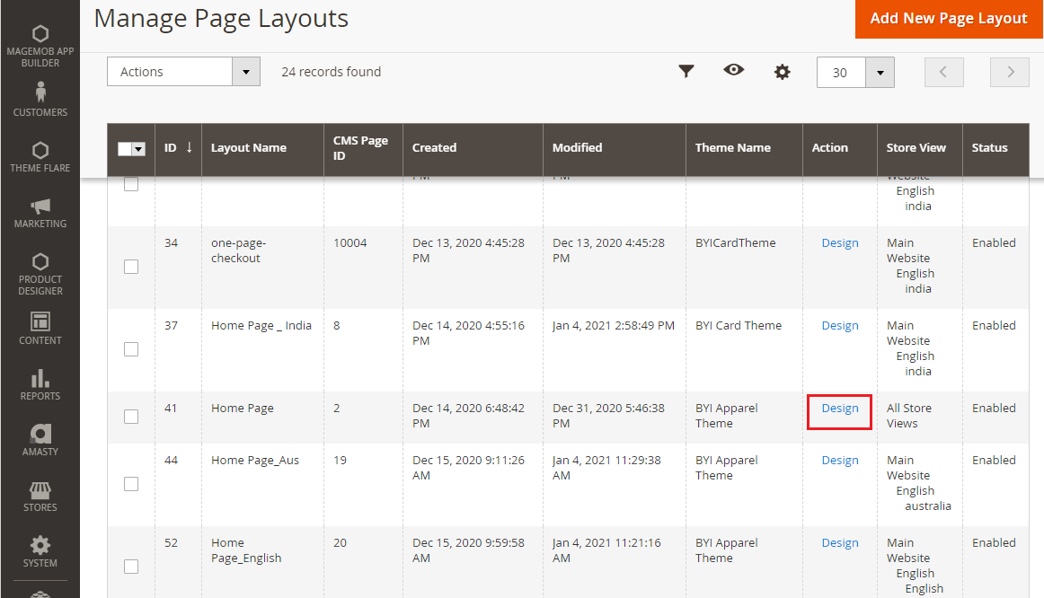 Manage Page Layouts